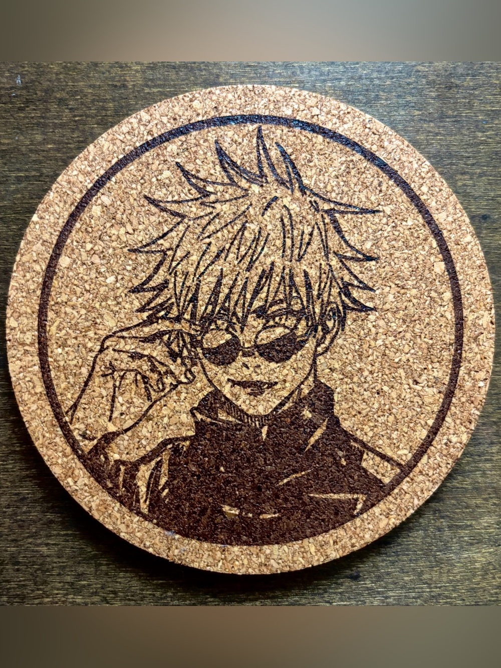 Jujutsu Kaisen Satoru Gojo Laser Engraved Cork Coaster